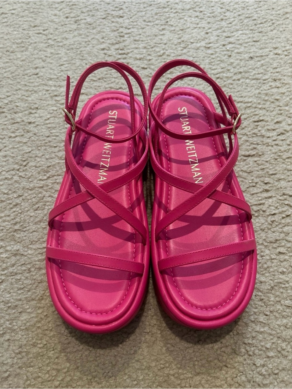 Stuart Weitzman Bright Pink Strappy Slingback Sandals